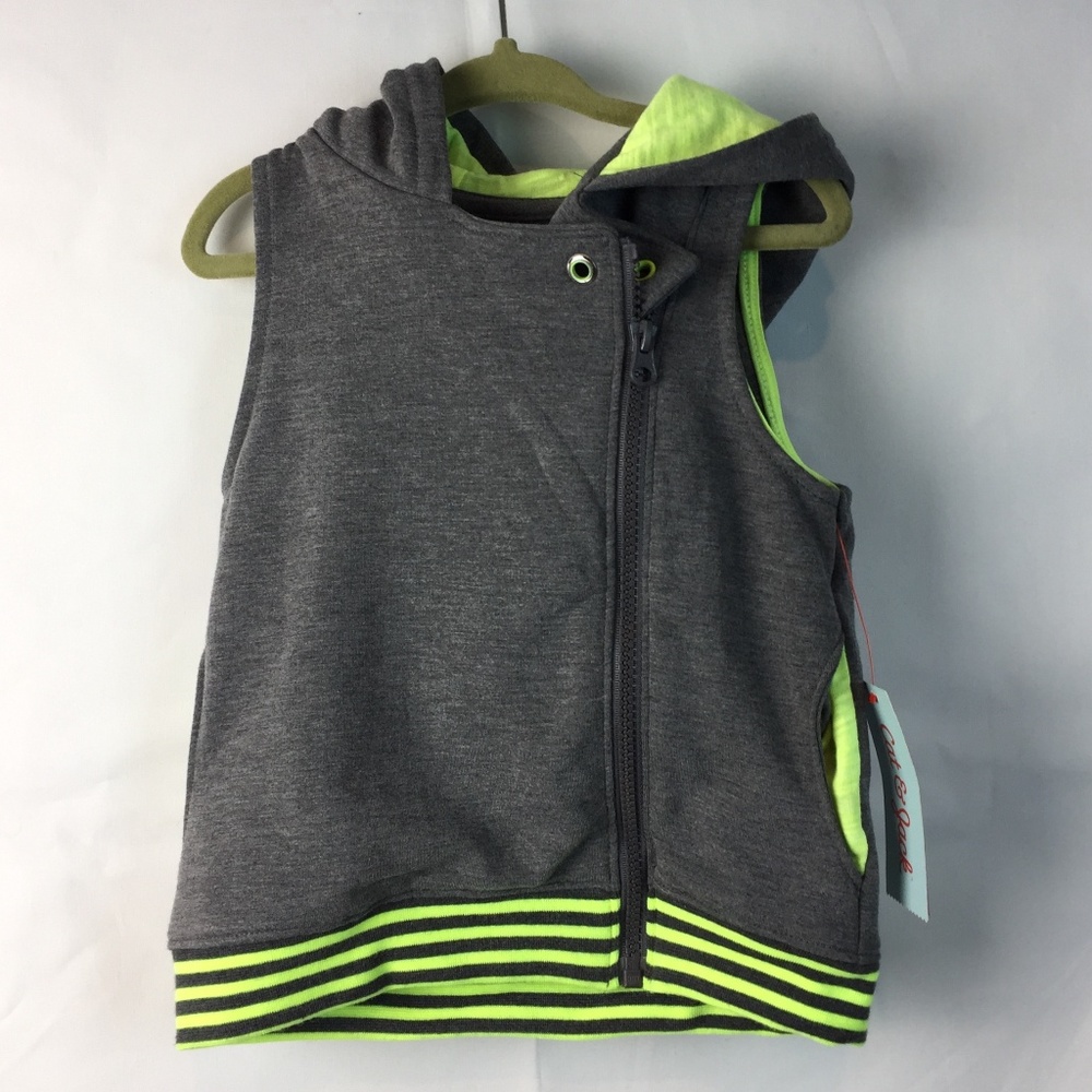 Cat & Jack 3T Gray with green stripes hooded top